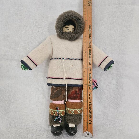 Vintage Inuit Handmade Cloth Doll – 10” Felt Parka & Fur Trim – Collectible - Picture 1 of 13